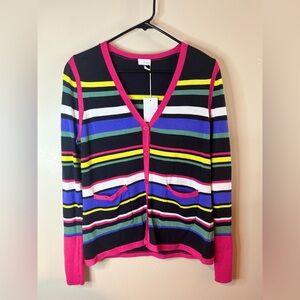 Ecru Rainbow Stripe Button Front Cardigan